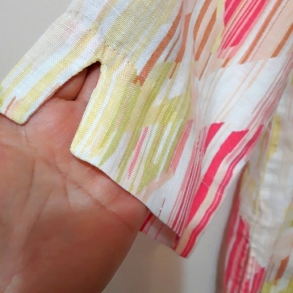 JM Collection 100% linen 3/4 Sleeve Printed Button Down Shirt size 10 - Picture 4 of 10